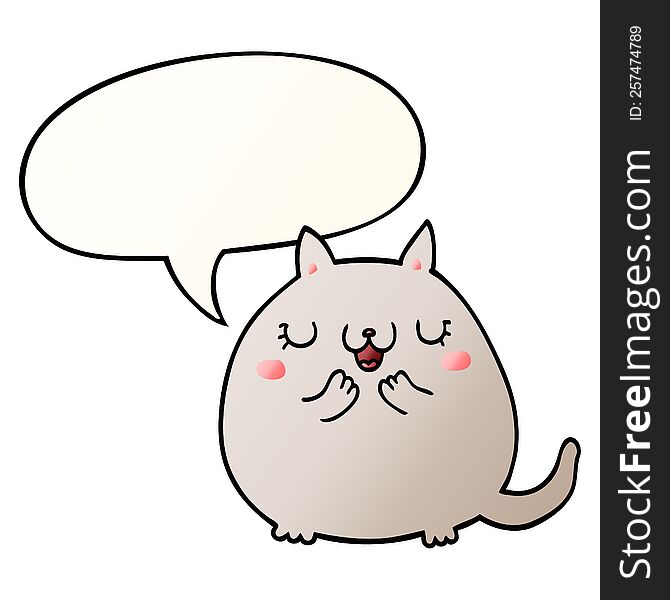 Cartoon Cute Cat And Speech Bubble In Smooth Gradient Style