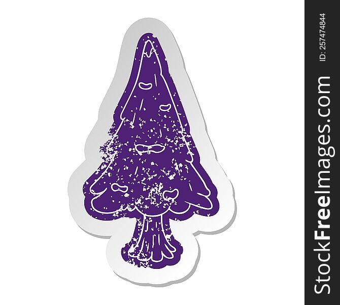 distressed old cartoon sticker single snow covered tree