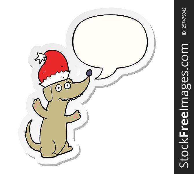cute christmas cartoon dog with speech bubble sticker