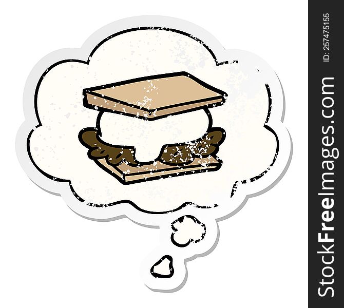 Smore Cartoon And Thought Bubble As A Distressed Worn Sticker