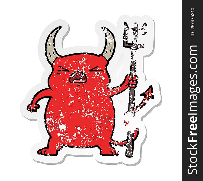 distressed sticker of a cartoon angry little devil