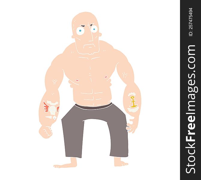 Flat Color Illustration Of A Cartoon Tough Man