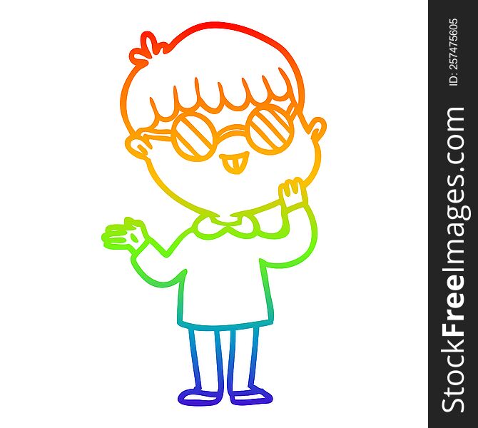 Rainbow Gradient Line Drawing Cartoon Boy Wearing Spectacles