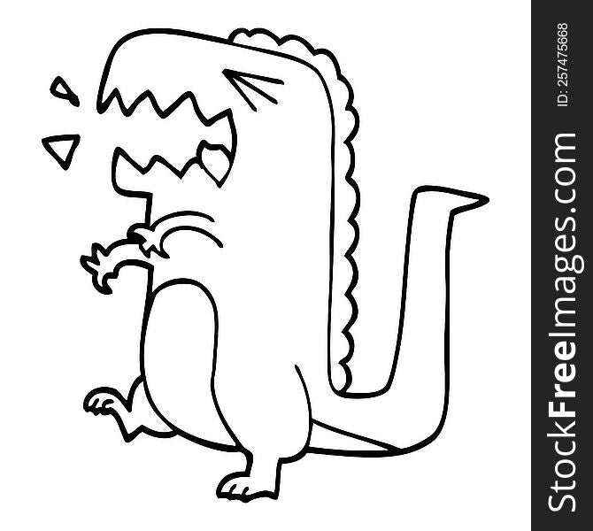 line drawing cartoon roaring dinosaur