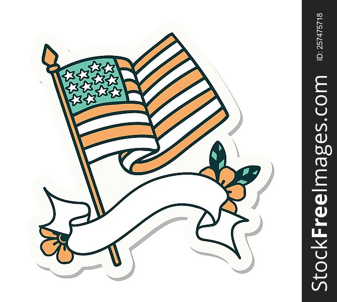 tattoo style sticker with banner of the american flag