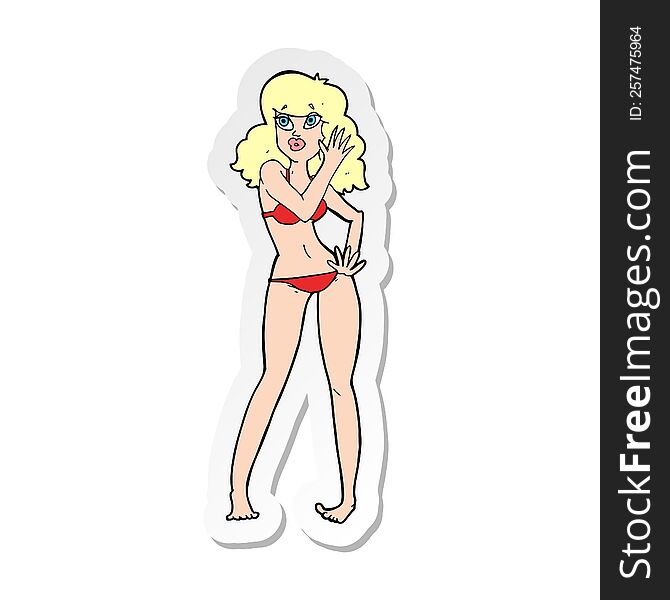 sticker of a cartoon pretty woman in bikini
