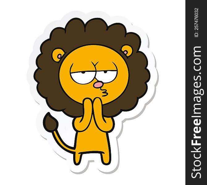 sticker of a cartoon lion considering
