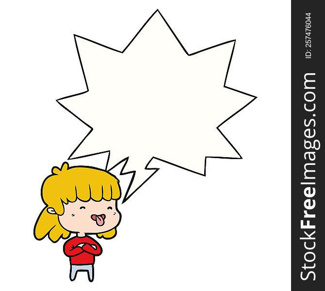 cartoon girl sticking out tongue and speech bubble