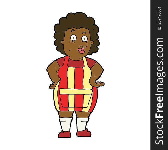 cartoon woman in kitchen apron