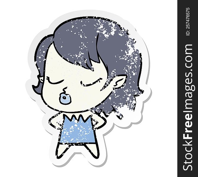 Distressed Sticker Of A Cute Cartoon Vampire Girl