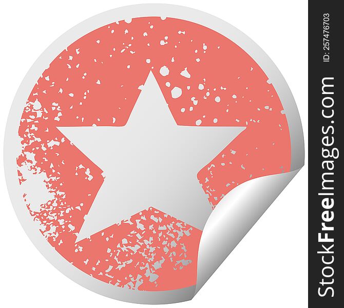 distressed circular peeling sticker symbol of a gold star