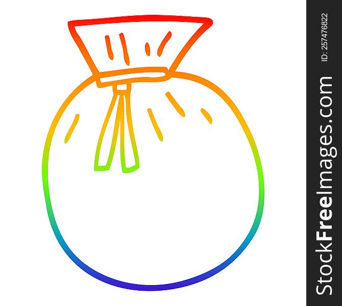 rainbow gradient line drawing of a cartoon santa sack