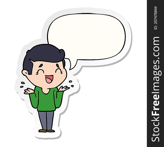 Cartoon Laughing Confused Man And Speech Bubble Sticker