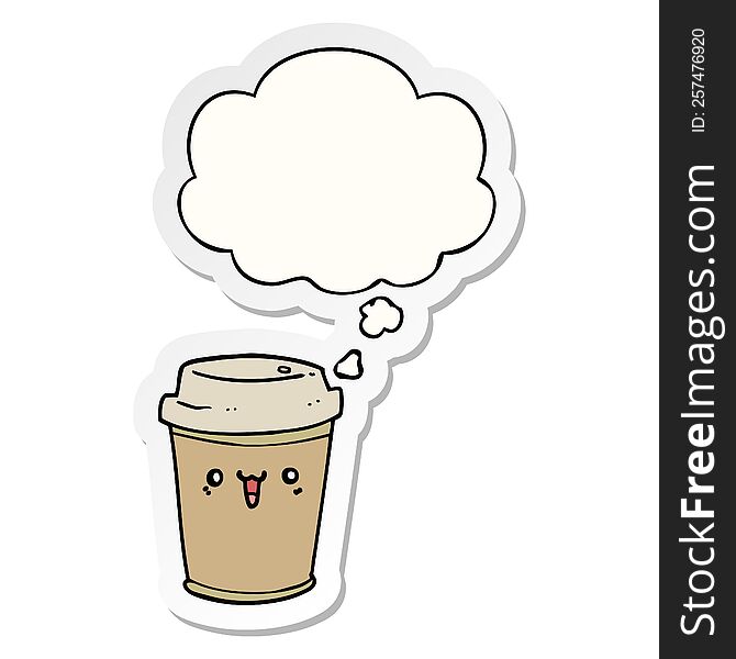 cartoon take out coffee and thought bubble as a printed sticker