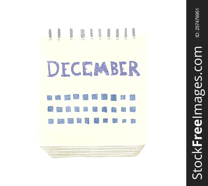 freehand retro cartoon calendar showing month of December