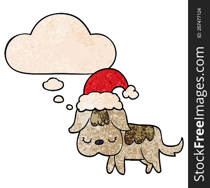 Cute Christmas Dog And Thought Bubble In Grunge Texture Pattern Style