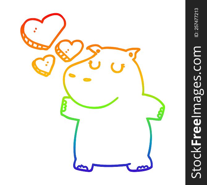 rainbow gradient line drawing of a cartoon hippo in love
