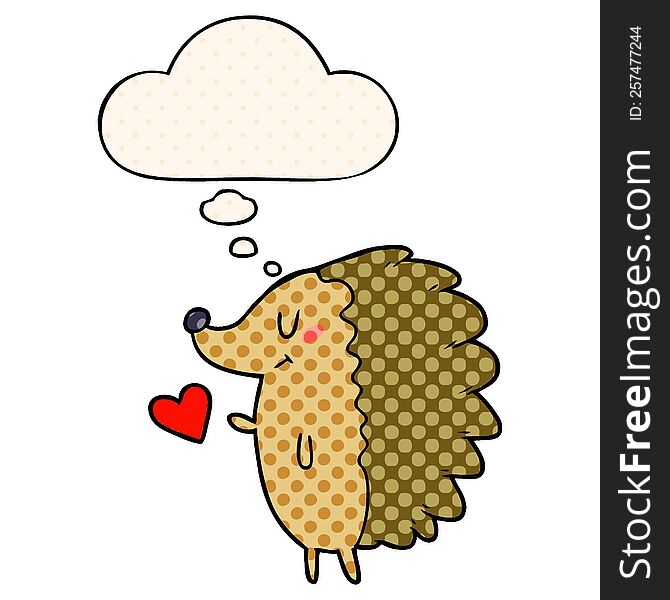 cute cartoon hedgehog with thought bubble in comic book style