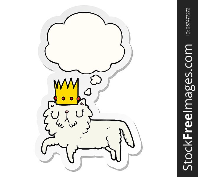 Cartoon Cat Wearing Crown And Thought Bubble As A Printed Sticker