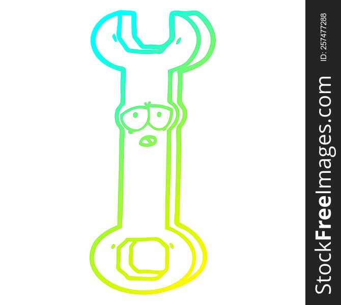 Cold Gradient Line Drawing Cartoon Spanner