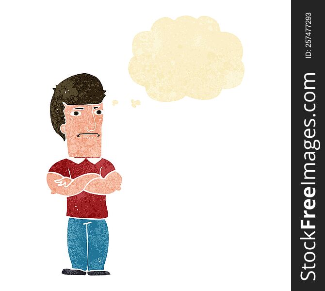 Cartoon Annoyed Man With Folded Arms With Thought Bubble