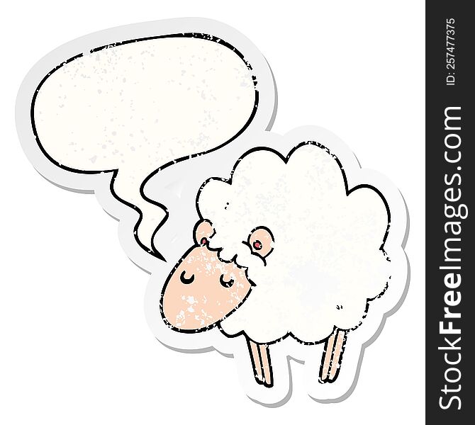 Cartoon Sheep And Speech Bubble Distressed Sticker