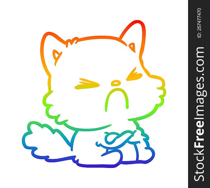 rainbow gradient line drawing cute cartoon angry cat