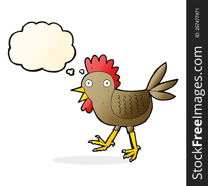 funny cartoon chicken with thought bubble