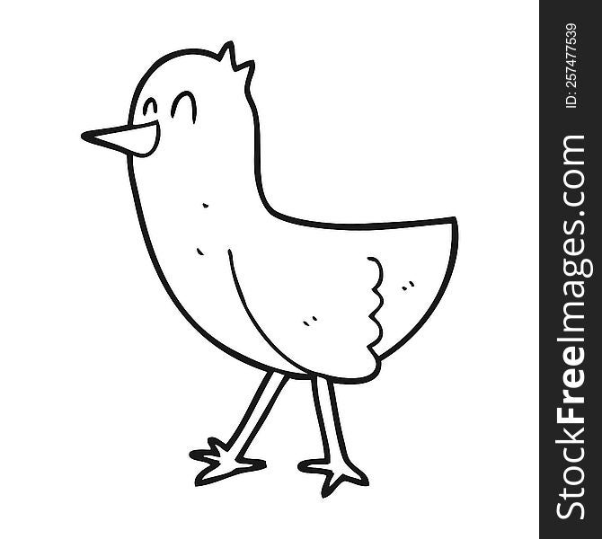 freehand drawn black and white cartoon bird