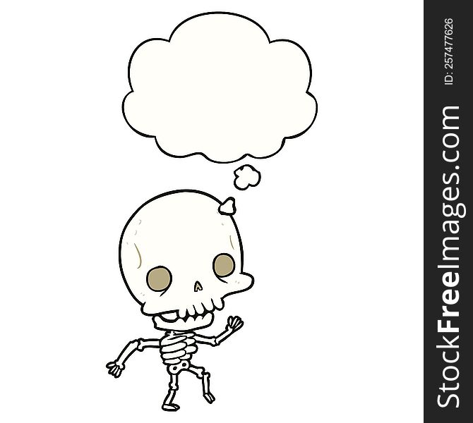cartoon skeleton with thought bubble. cartoon skeleton with thought bubble