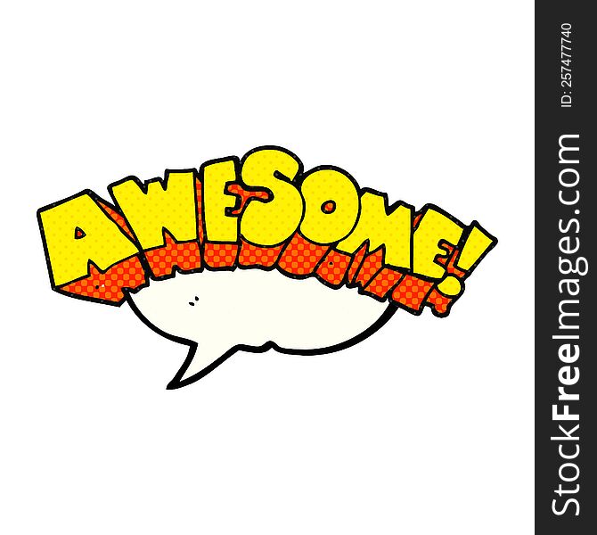 freehand drawn comic book speech bubble cartoon word awesome