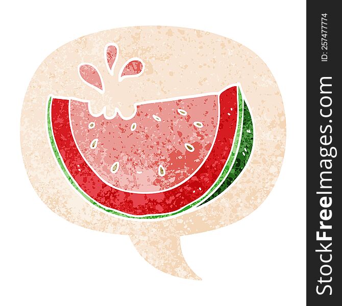 Cartoon Watermelon And Speech Bubble In Retro Textured Style