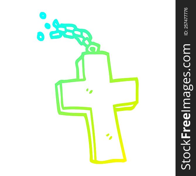 cold gradient line drawing of a cartoon silver cross