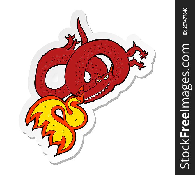 sticker of a cartoon dragon breathing fire