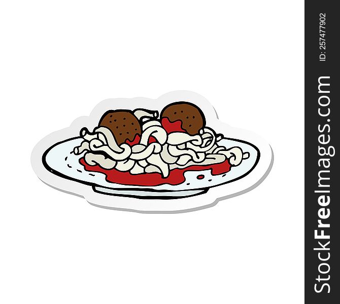 sticker of a cartoon spaghetti and meatballs