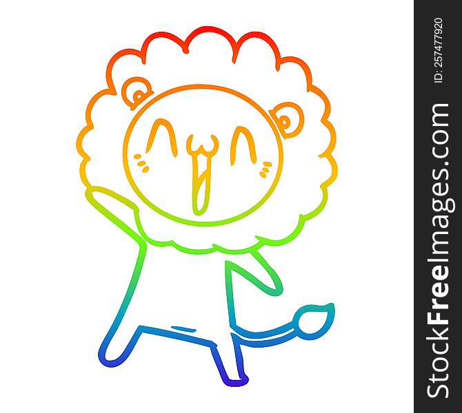 Rainbow Gradient Line Drawing Happy Cartoon Lion