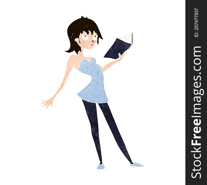 cartoon woman reading book