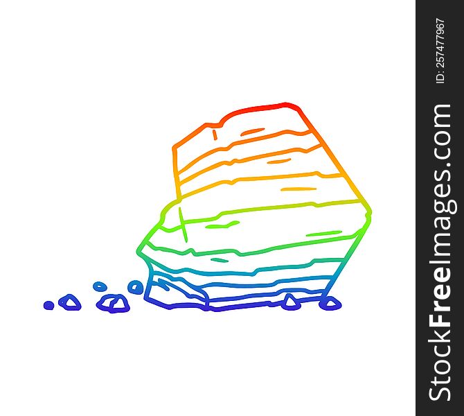 rainbow gradient line drawing of a cartoon large rock