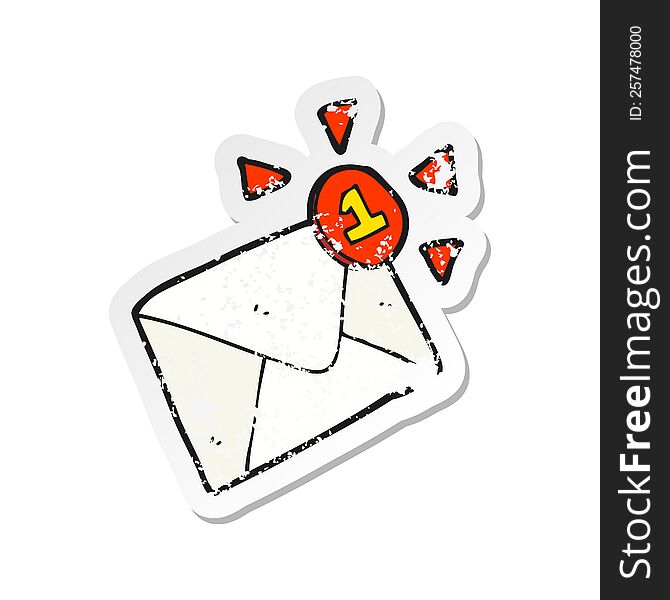 Retro Distressed Sticker Of A Cartoon Email Message