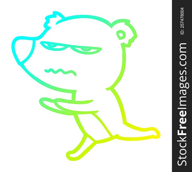 Cold Gradient Line Drawing Angry Bear Cartoon Running