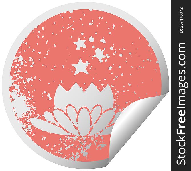 Distressed Circular Peeling Sticker Symbol Flower