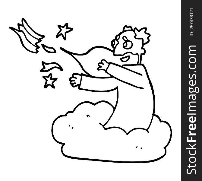 Line Drawing Cartoon God On Cloud