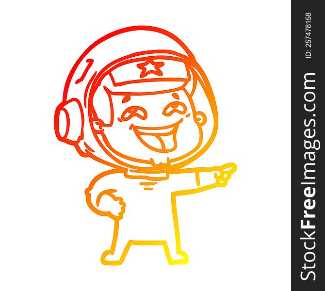 Warm Gradient Line Drawing Cartoon Laughing Astronaut