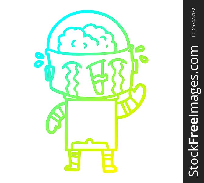 Cold Gradient Line Drawing Cartoon Crying Robot Waving