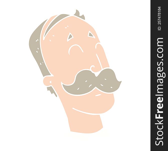 Flat Color Illustration Of A Cartoon Ageing Man With Mustache
