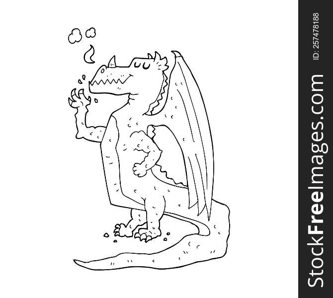 black and white cartoon happy dragon