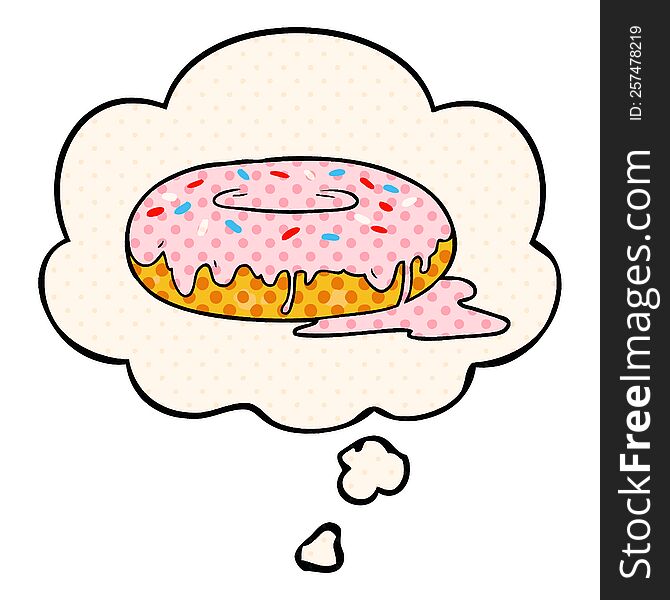 Cartoon Donut And Thought Bubble In Comic Book Style