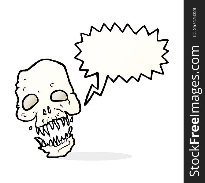 cartoon scary skull with speech bubble