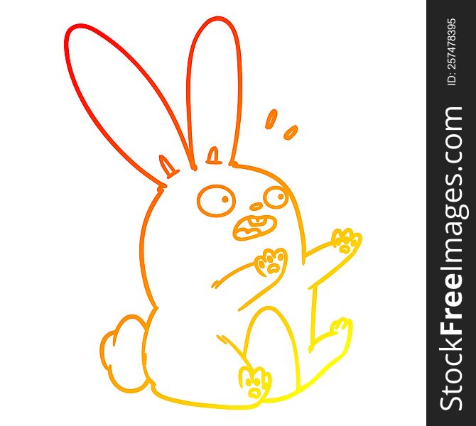 Warm Gradient Line Drawing Cartoon Startled Rabbit