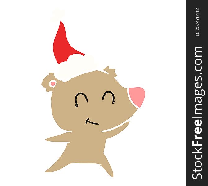 Female Bear Flat Color Illustration Of A Wearing Santa Hat